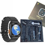 ULTRA V2 Smart Watch with 2.2 Inch Large Screen 4 Straps Bluetooth Calling and WearFit Pro App Black and Orange