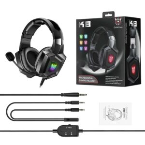 ONIKUMA K19 RGB Wired Stereo Gaming Headset with Noise Cancellation and USB + 3.5mm Plug for PS4 PC Xbox One Laptop Black
