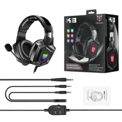 ONIKUMA K19 RGB Wired Stereo Gaming Headset with Noise Cancellation and USB + 3.5mm Plug for PS4 PC Xbox One Laptop Black