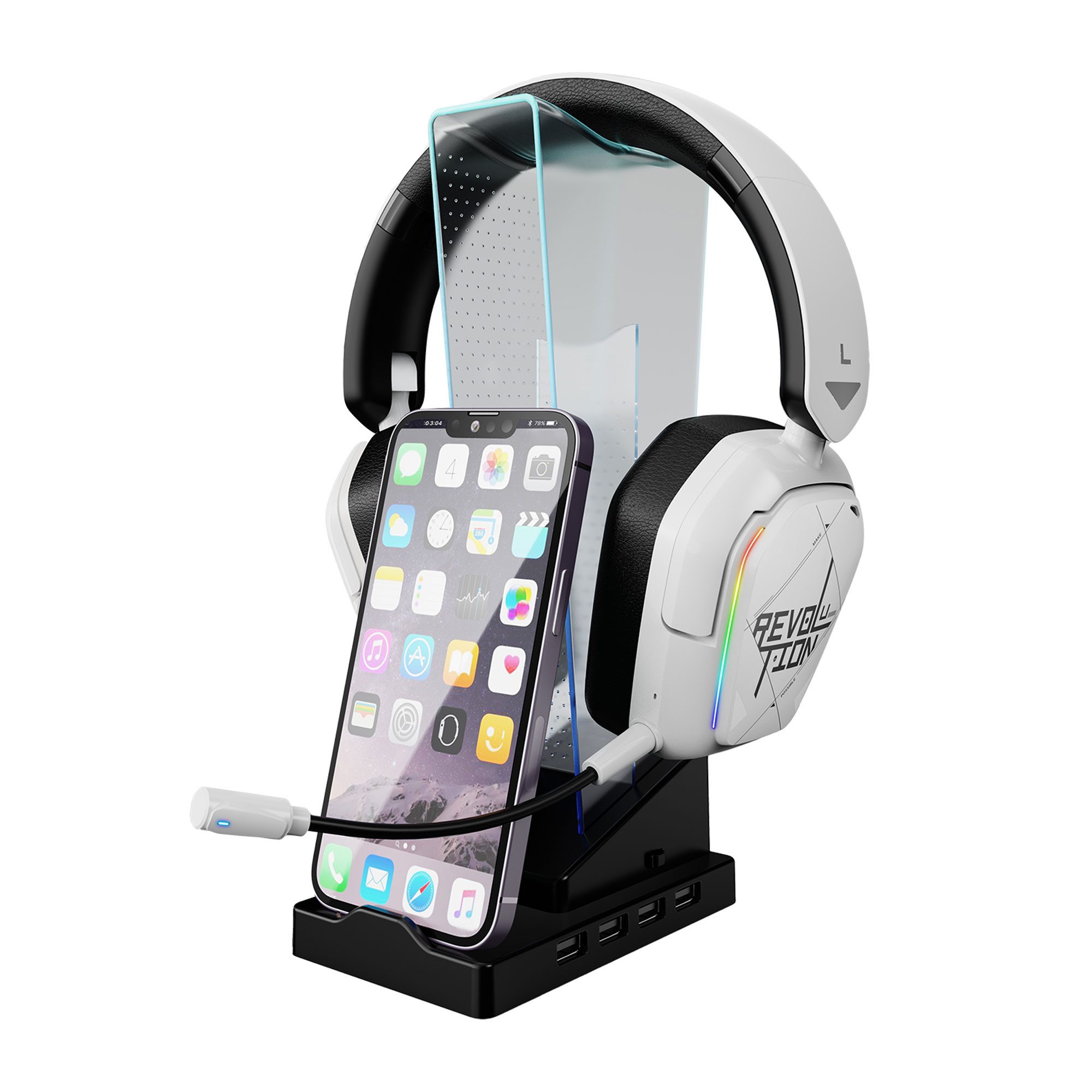 Xtrike Me HT-09 Headset and Phone Stand with 4 USB Ports and LED Light